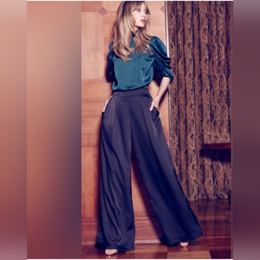 Misa Los Angeles Black Flowing Wide-Leg Pants - Picture 1 of 8